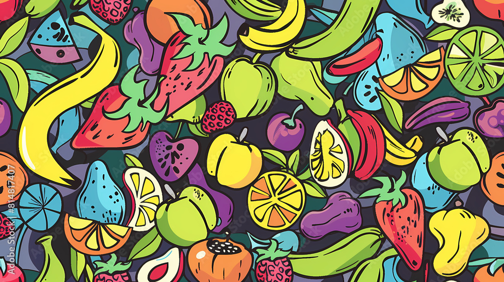 Naklejka premium Cartoon doodles fruits seamless pattern vector image