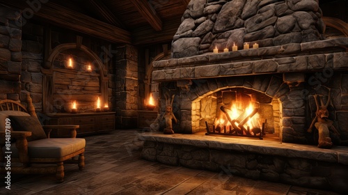 Cozy fireplace with crackling flames