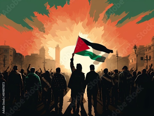 Palestinian freedom protest with Palestine flag concept illustration