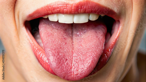 Close-up view of a tongue demonstrating taste perception photo