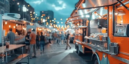 Blurry food truck festival lacks clear purpose aimless event with mixed offerings. Concept Food Truck Festival, Blurry Photos, Event Planning, Culinary Delights, Mixed Offerings photo