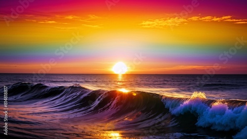 Seascape sunset with sky in colors of the rainbow  rainbow sky skyline