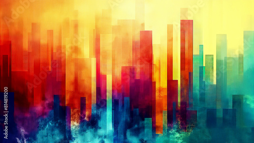 Abstract colorful bar chart city financial data background banner