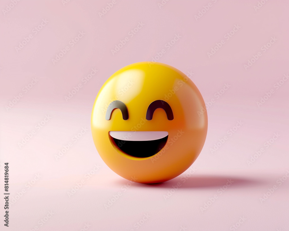 A minimalist 3D of a single yellow amused emoji on a solid light pink background. A minimalist 3D of a single yellow amused emoji on a solid light pink background.