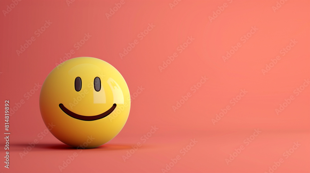 A minimalist 3D of a single yellow smiling emoji on a solid coral background. A minimalist 3D of a single yellow smiling emoji on a solid coral background.