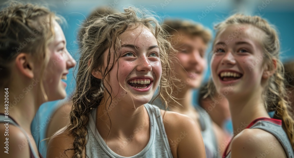 With laughter and encouragement filling the air, a group of young people embraces the challenge of their gym With laughter and encouragement filling the air, a group of young people embraces the challenge of their gym
