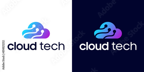 technology cloud logo design inspiration with a circuit theme