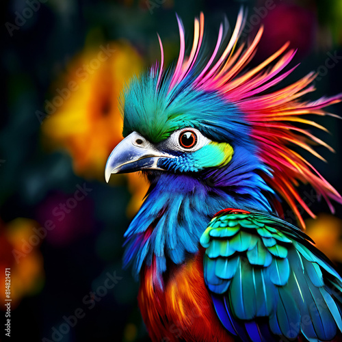 exotic bird with vibrant plumage close up on its intricate feather patterns and bright colors a glim,generate ai © Nadia