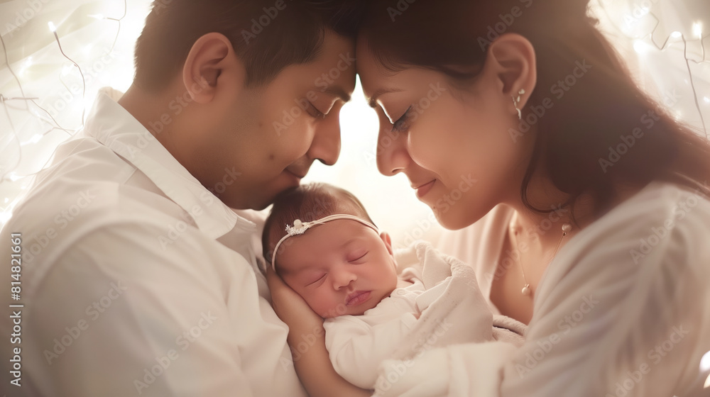 A newborn baby boy and his parents A newborn baby boy and his parents