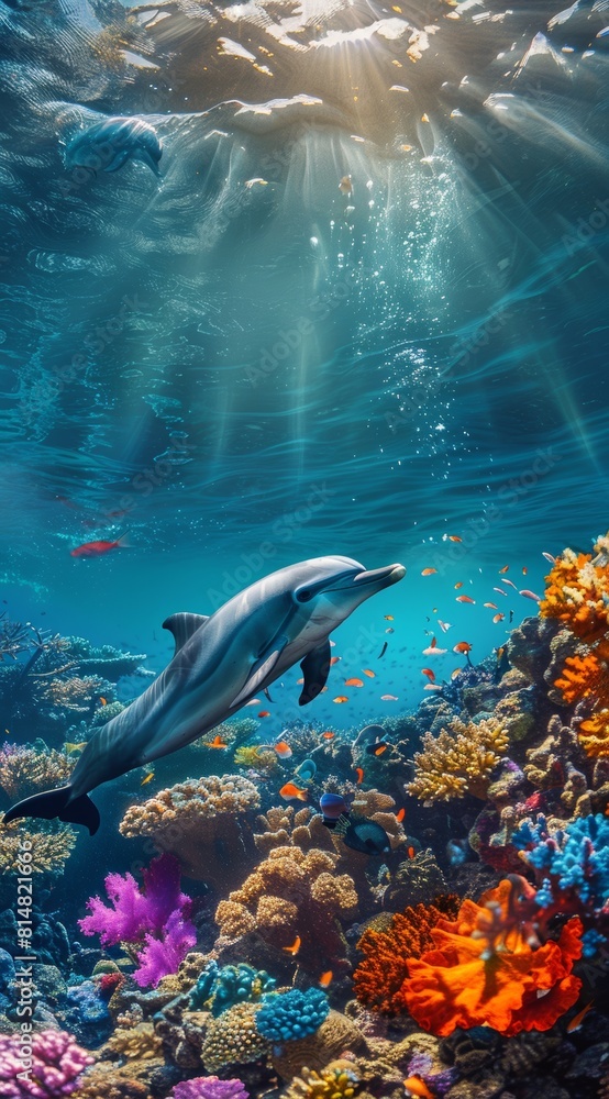 Naklejka premium Coral Reef Dolphin Adventure