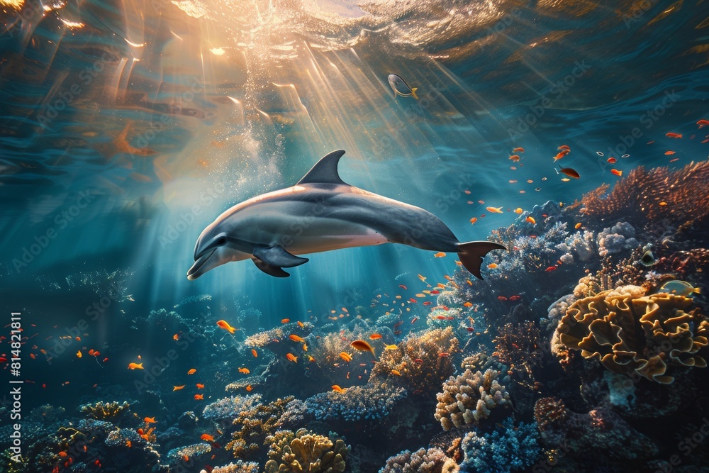 Obraz premium Coral Reef Dolphin Adventure
