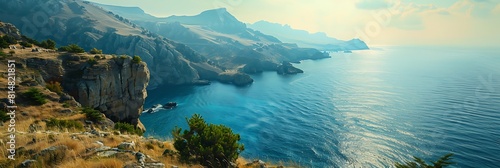 Mountains and the sea, Cape Tarkhankut, Crimea, Beautiful scenery with blue sea realistic nature and landscape photo