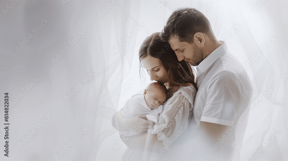 A newborn baby boy cradled in his parents' embrace A newborn baby boy cradled in his parents' embrace