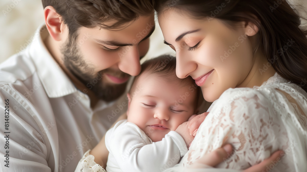 A newborn baby boy. Envision the baby peacefully cradled in the arms of his parents