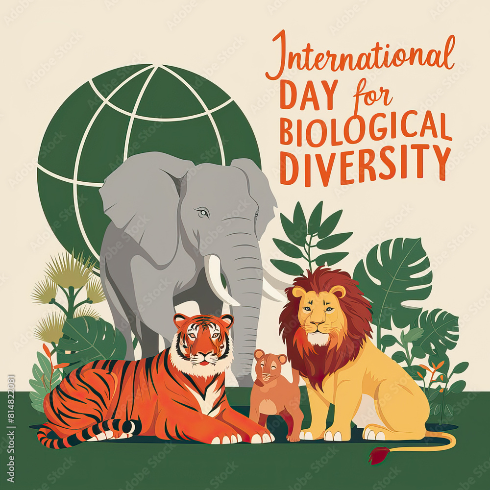 International Day for Biological Diversity, poster, post, International Day for Biological Diversity Banner, 22 May,  Biological Diversity, social media poster, illustration, art. Saving our planet, 