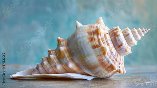 Exquisite Conch Shell on Turquoise Watercolor Background