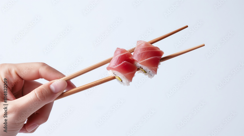 A person delicately holding a pair of chopsticks A person delicately holding a pair of chopsticks