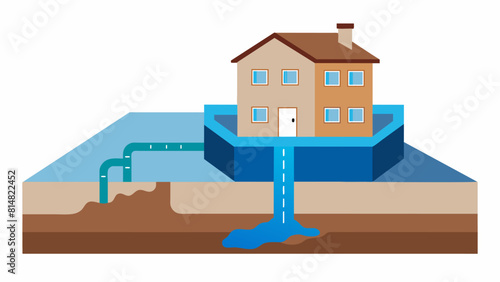 Foundation Drains To prevent water buildup foundation drains are installed around the perimeter of the foundation to redirect excess water away from. Vector illustration