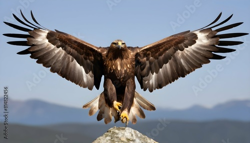 A regal icon of a golden eagle with outspread wing upscaled_3 photo