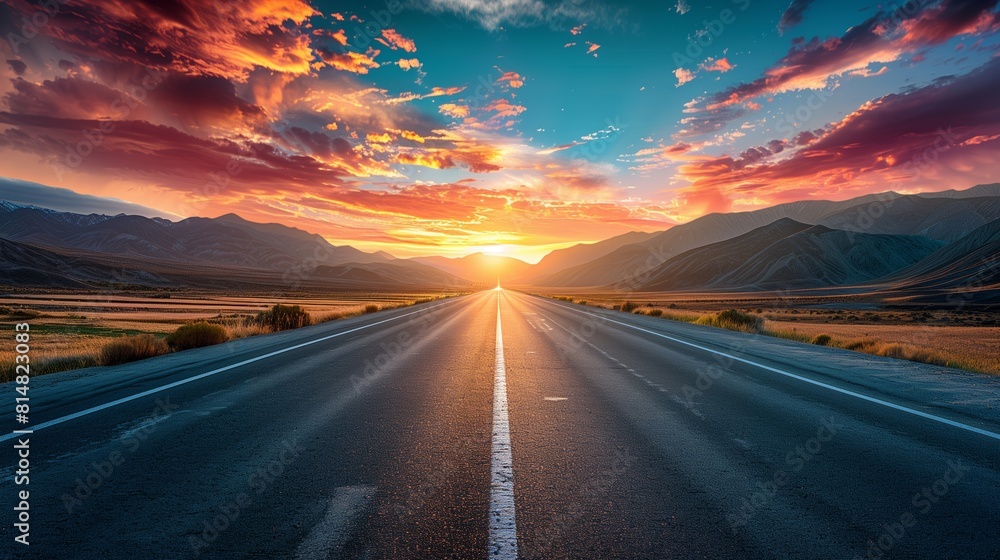 Asphalt highway road and mountain with sky clouds at sunset. Asphalt highway road and mountain with sky clouds at sunset.