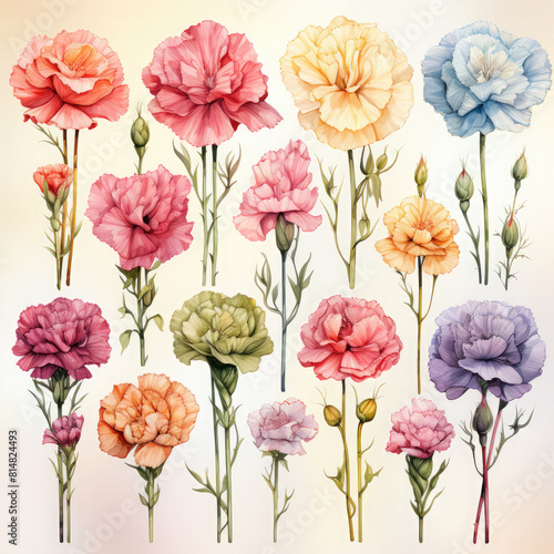 Wallpaper Mural Watercolor Carnation Illustration, Generative Ai Torontodigital.ca