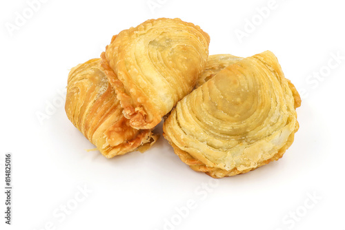 curry puff pastry isolated on white background. Snacks in Thailand.