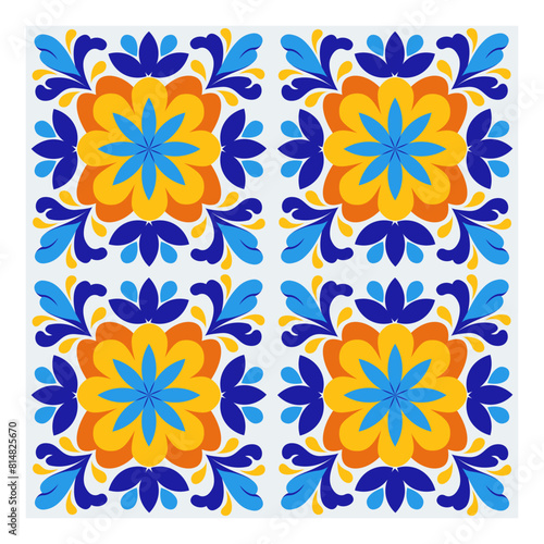 Mediterranean blue and yellow ceramic tile design.