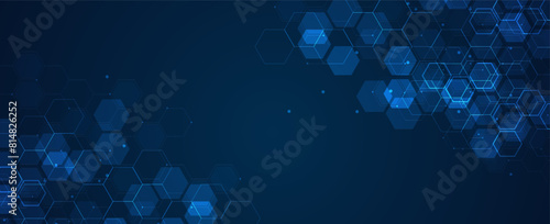 Digital technology background. Abstract hexagons background with lines and dots. Design for science, medicine or technology photo