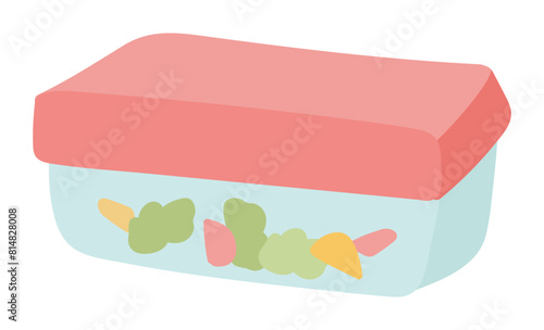 Glass lunch box in flat design. Eco container for food storage with lid. Vector illustration isolated.