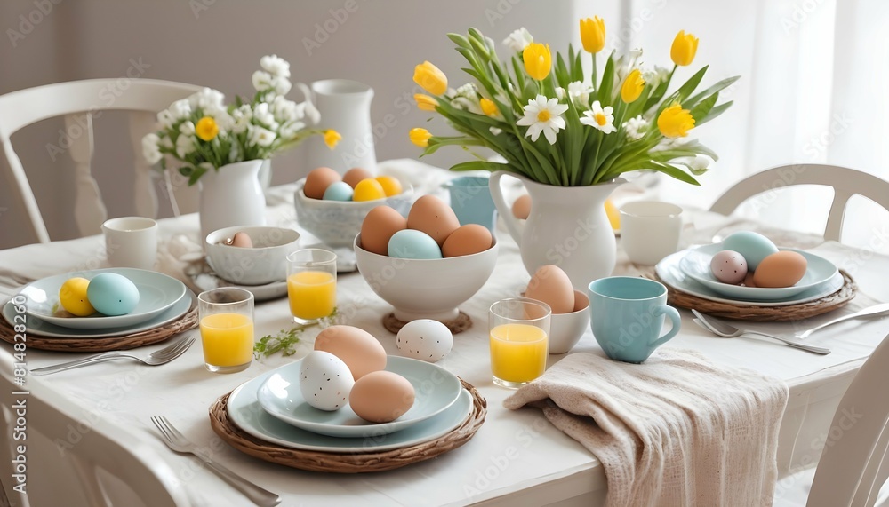Illustrate a cozy easter breakfast with a table se upscaled_2