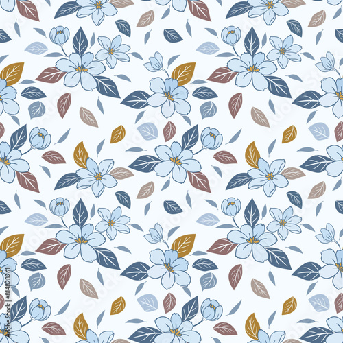 Cute small flowers on white background seamless pattern for fabric textile wallpaper giftwrapping paper background.