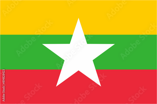 Burma or Myanmar official flag vector with standard size and proportion. National flag emblem with accurate size and colors.