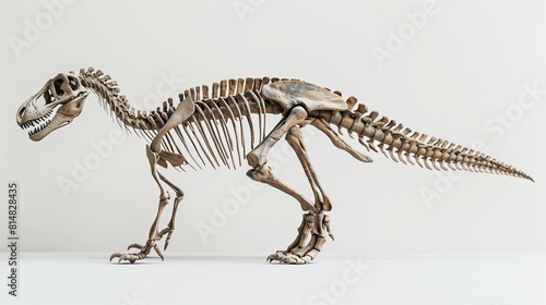 image of a dinosaur skeleton showcased against a pristine white background. The intricate details of the fossilized bones are brought to life 