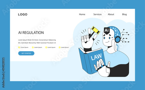 AI ethics web or landing. Artificial intelligence alignment. Computer