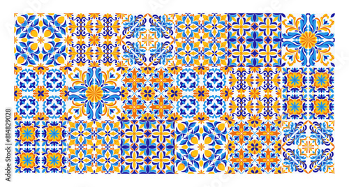 Mediterranean blue and yellow ceramic tile pattern