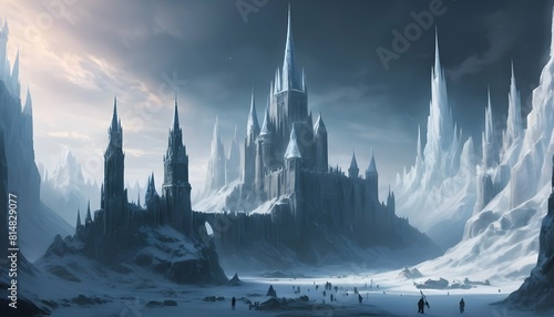 A frozen stronghold with towering spires reaching upscaled_2