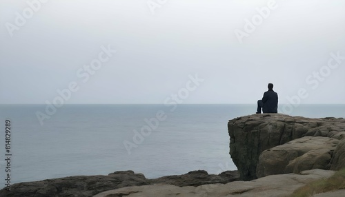 A solitary figure sitting on a rocky outcrop gazi upscaled_3 photo