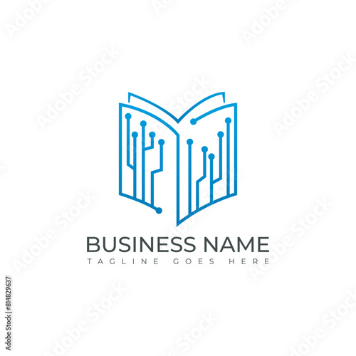 Book digital circuit wire connect vector logo