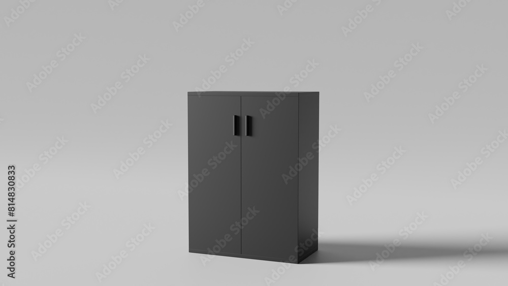a black cabinet with two doors on a gray background a black cabinet with two doors on a gray background