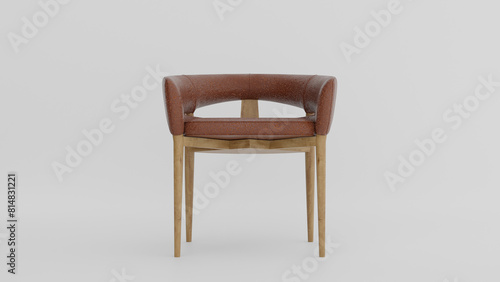a chair with a wooden frame and a brown leather seat