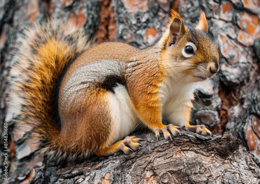 Tri-colored squirrel sitting on a tree Tri-colored squirrel sitting on a tree