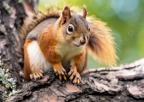 Tri-colored squirrel sitting on a tree