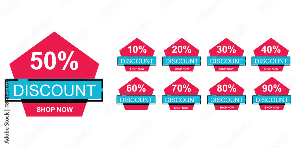 set of Discount 10% 20% 30% 40% 50% 60% 70% 80% 90% OFF sticker label set.