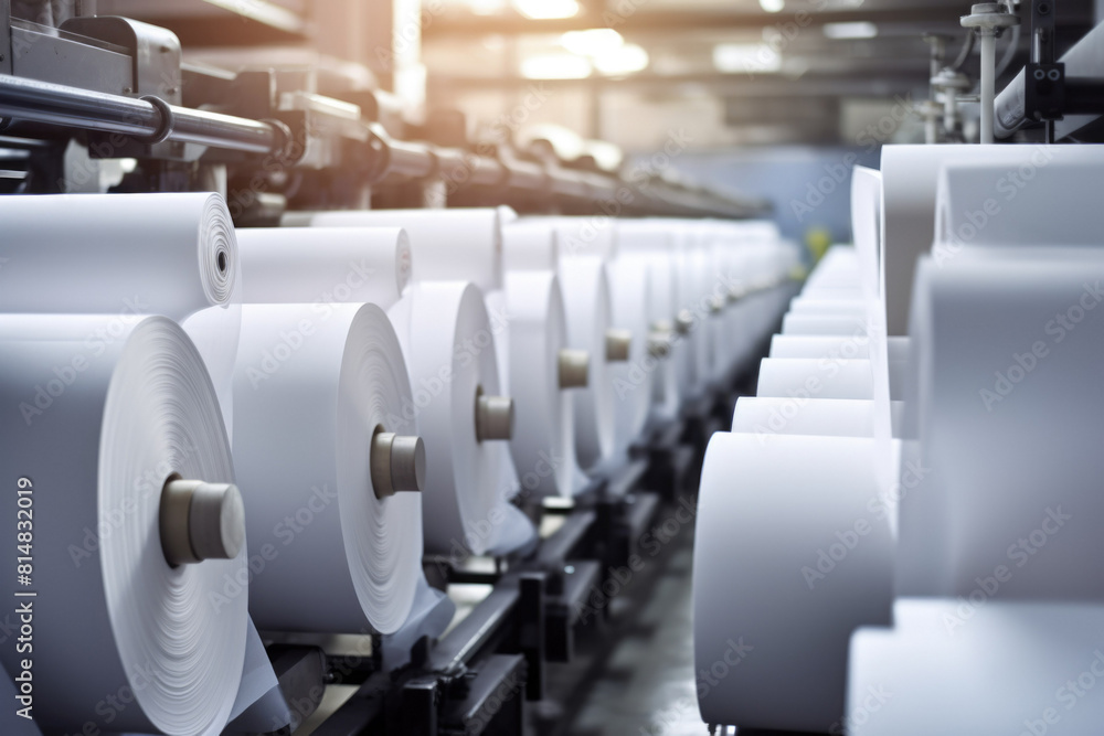 Obraz premium A printing press with large rolls of paper loaded and ready to be printed on.