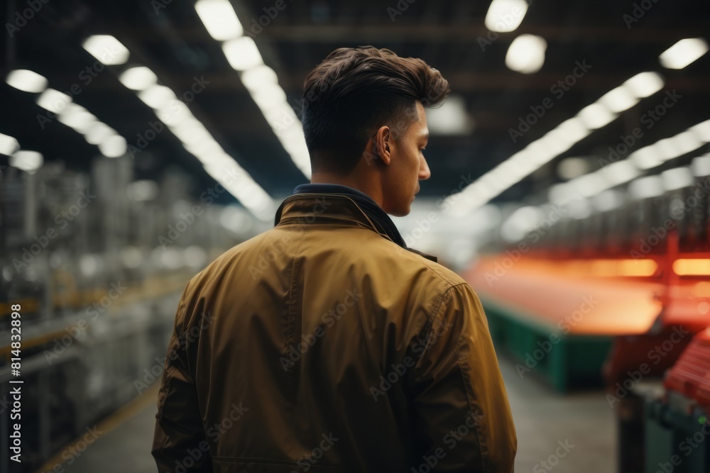 back view of young man in modern factory back view of young man in modern factory