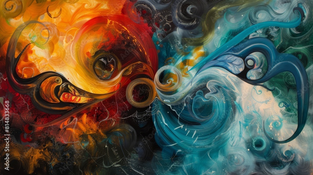Abstract interpretation: elements - earth air fire water - dynamic flows represent nature Abstract interpretation: elements - earth air fire water - dynamic flows represent nature