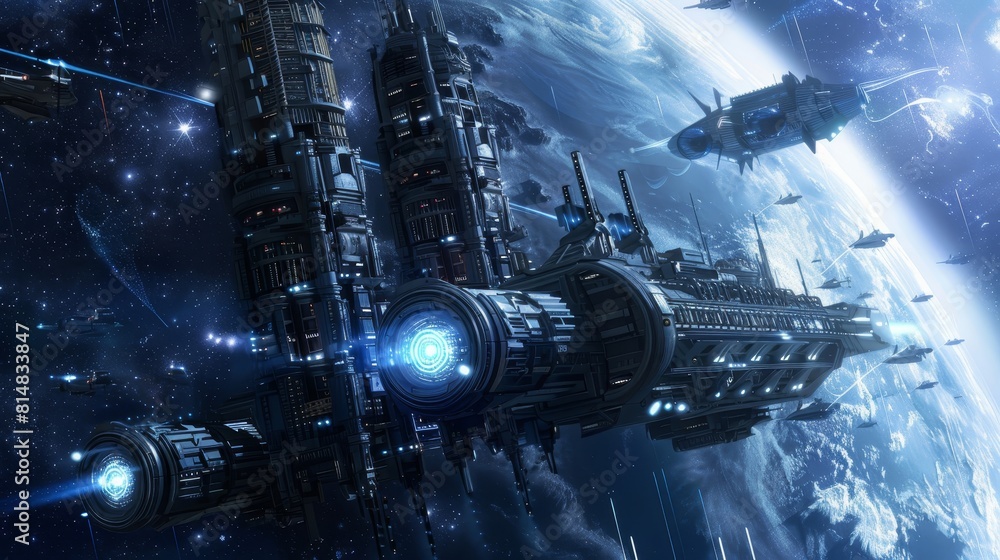 Futuristic space station orbiting a distant planet with sleek architecture and high-tech facilities glimpse of humanity's future among the stars Futuristic space station orbiting a distant planet with sleek architecture and high-tech facilities glimpse of humanity's future among the stars