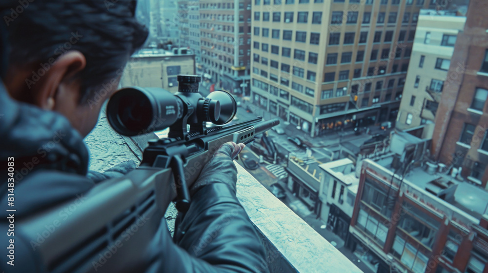 A sniper rifles with an optical sight in man`s hands, A sniper rifles with an optical sight in man`s hands,