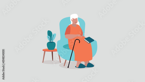 Adobe IllVektor-Illustration einer pflegebedürftigen älteren Person, die entspannt in einem Sessel sitzt - soziales Konzeptustrator Artwork