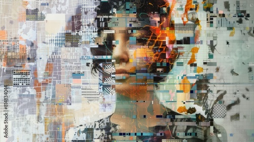 Digital mosaic of fragmented memories pixelated images and glitchy distortions evoke nostalgia